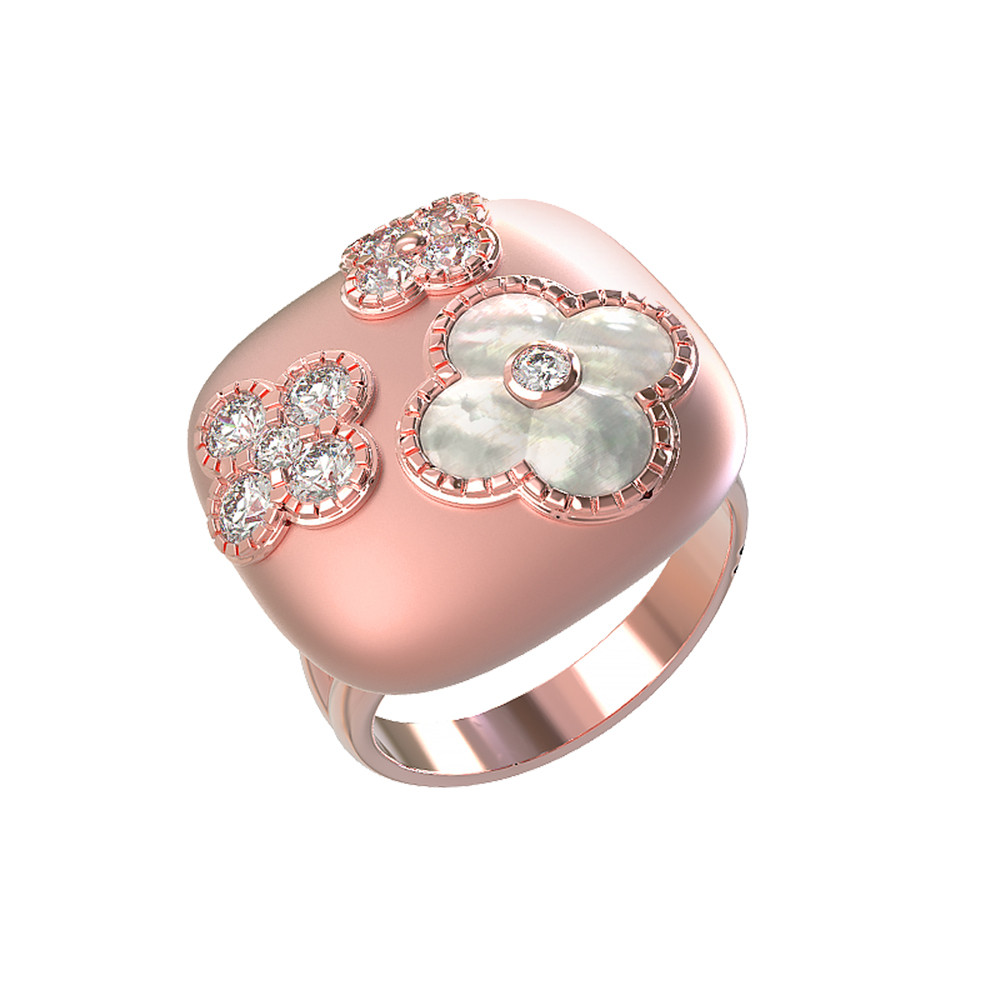 Кольцо из розового золота 585 пробы c бриллиантами и перламутром