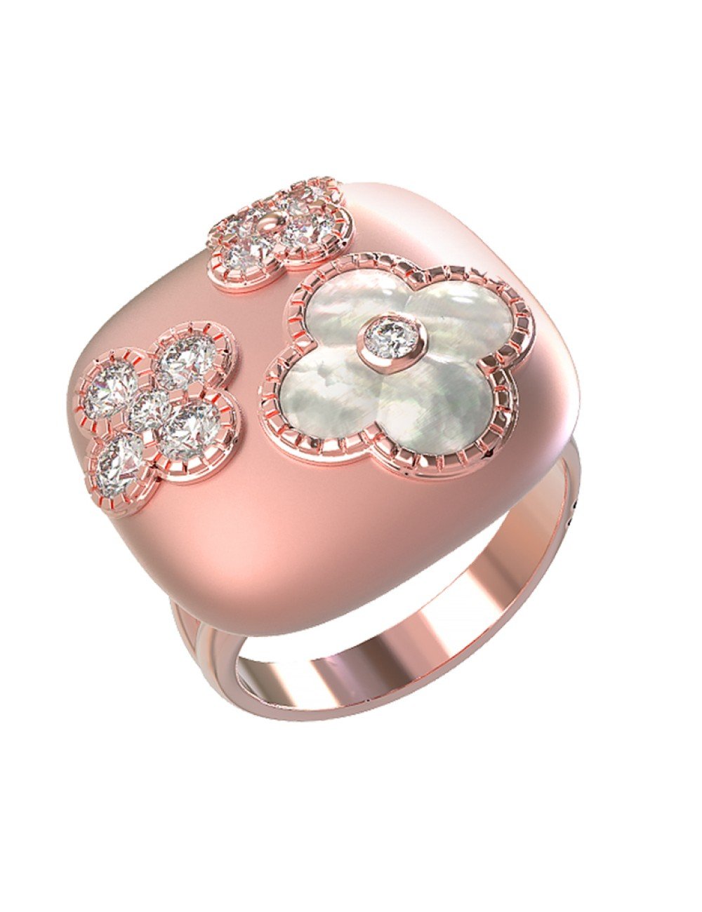 Кольцо из розового золота c бриллиантами и перламутром