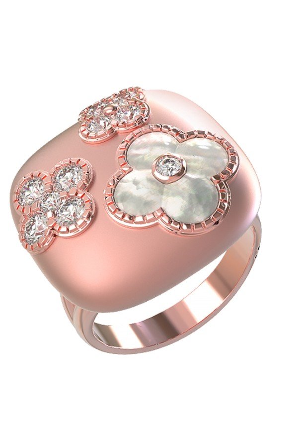 Кольцо из розового золота c бриллиантами и перламутром