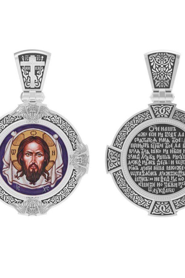 Образок из белого золота c эмалью, иконописью и темперой