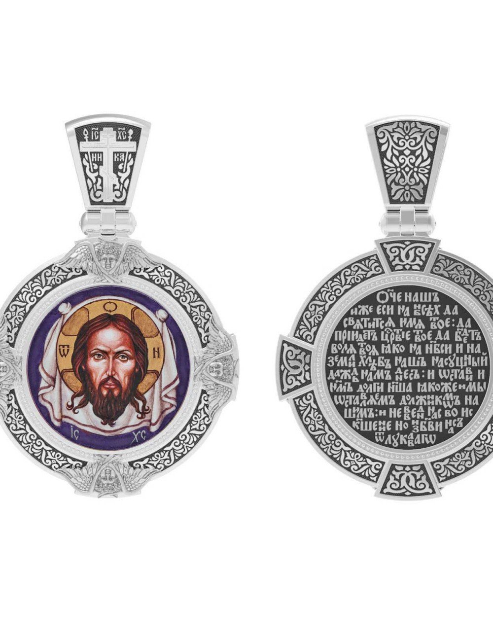 Образок из белого золота c эмалью, иконописью и темперой