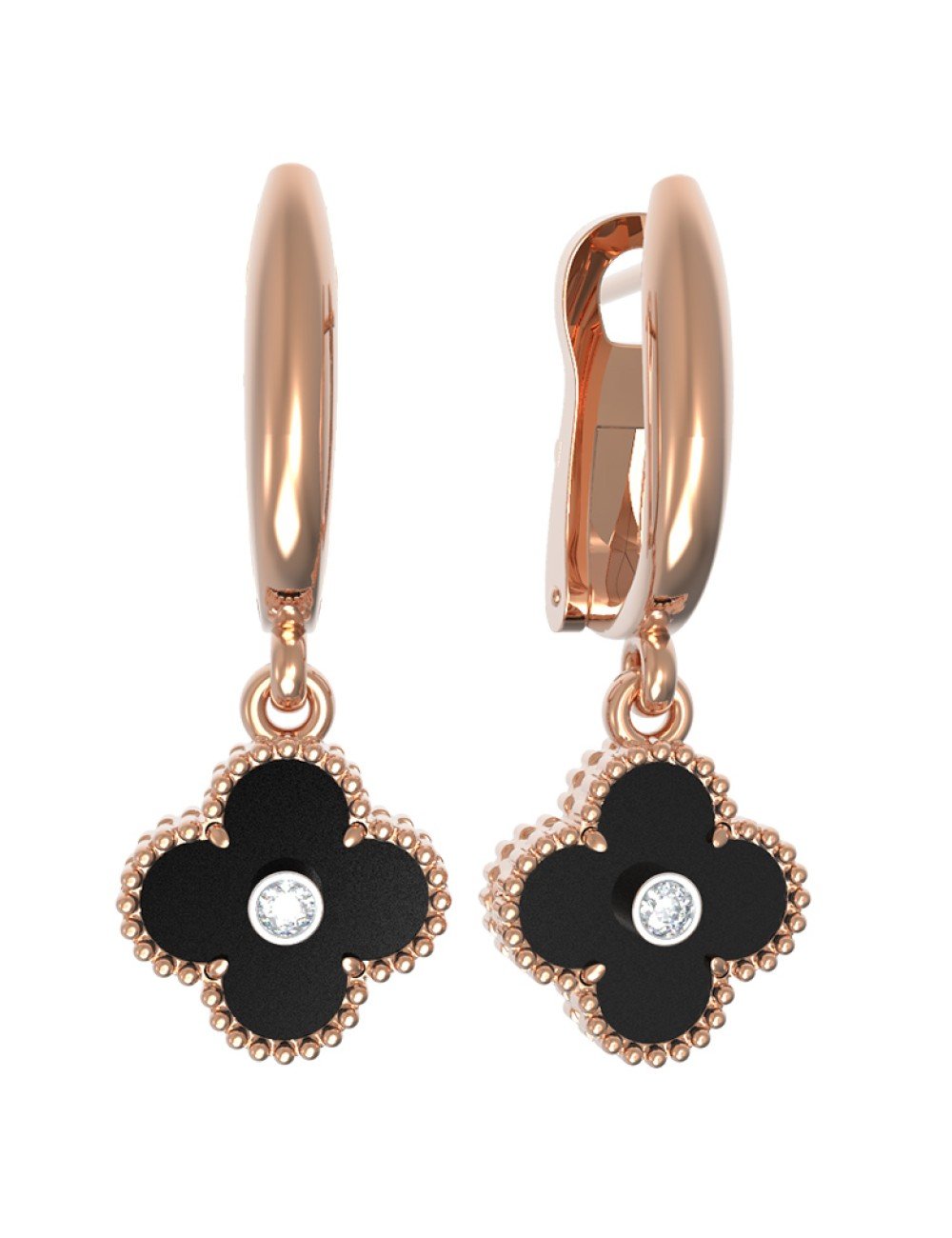 Серьги из золота c бриллиантами и ониксом