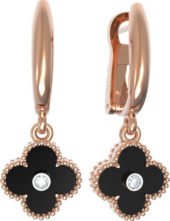 Серьги из золота c бриллиантами и ониксом