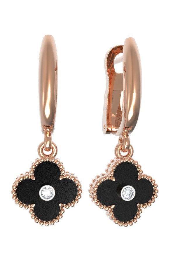 Серьги из золота c бриллиантами и ониксом