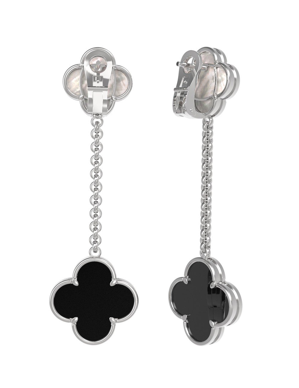 Серьги из белого золота c ониксом и перламутром