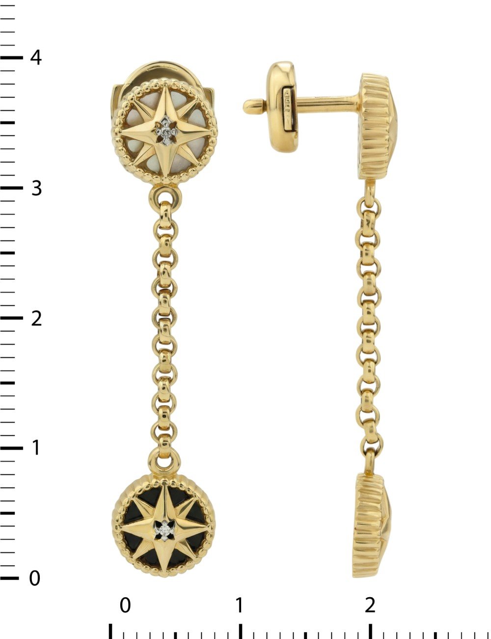 Серьги из лимонного золота c бриллиантами, ониксом и перламутром