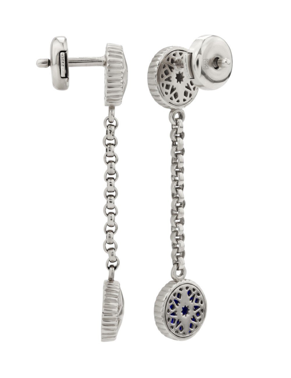 Серьги из белого золота c бриллиантами, лазуритом и перламутром