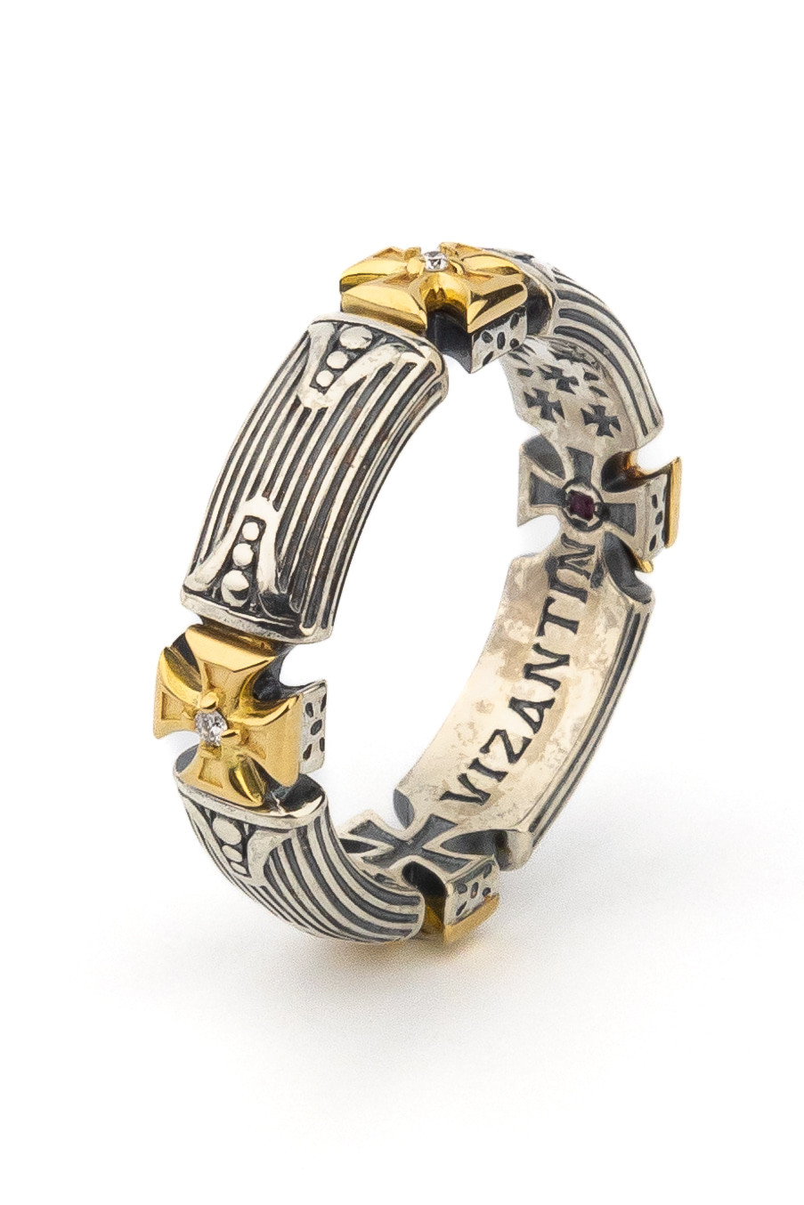 Кольцо из серебра 925 пробы и золота 750 пробы c бриллиантами и рубином