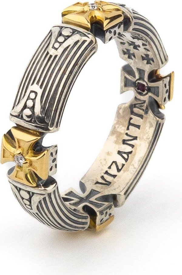 Кольцо из серебра 925 пробы и золота 750 пробы c бриллиантами и рубином