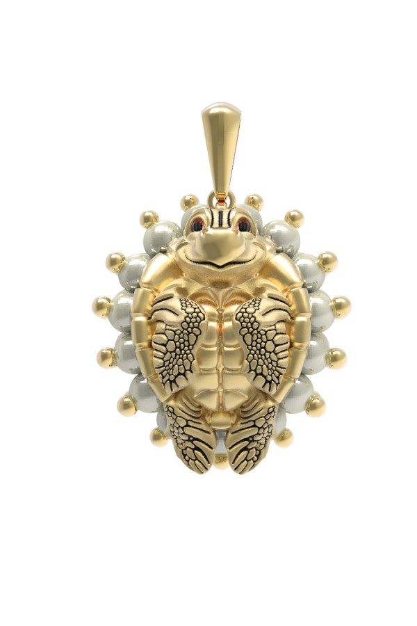 Подвеска из лимонного золота c эмалью и жемчугом