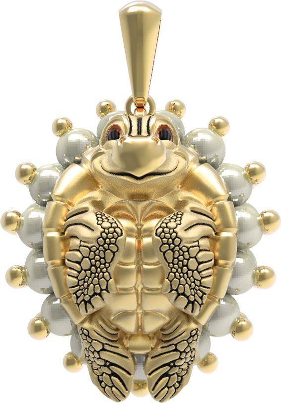 Подвеска из лимонного золота 585 пробы c эмалью и жемчугом