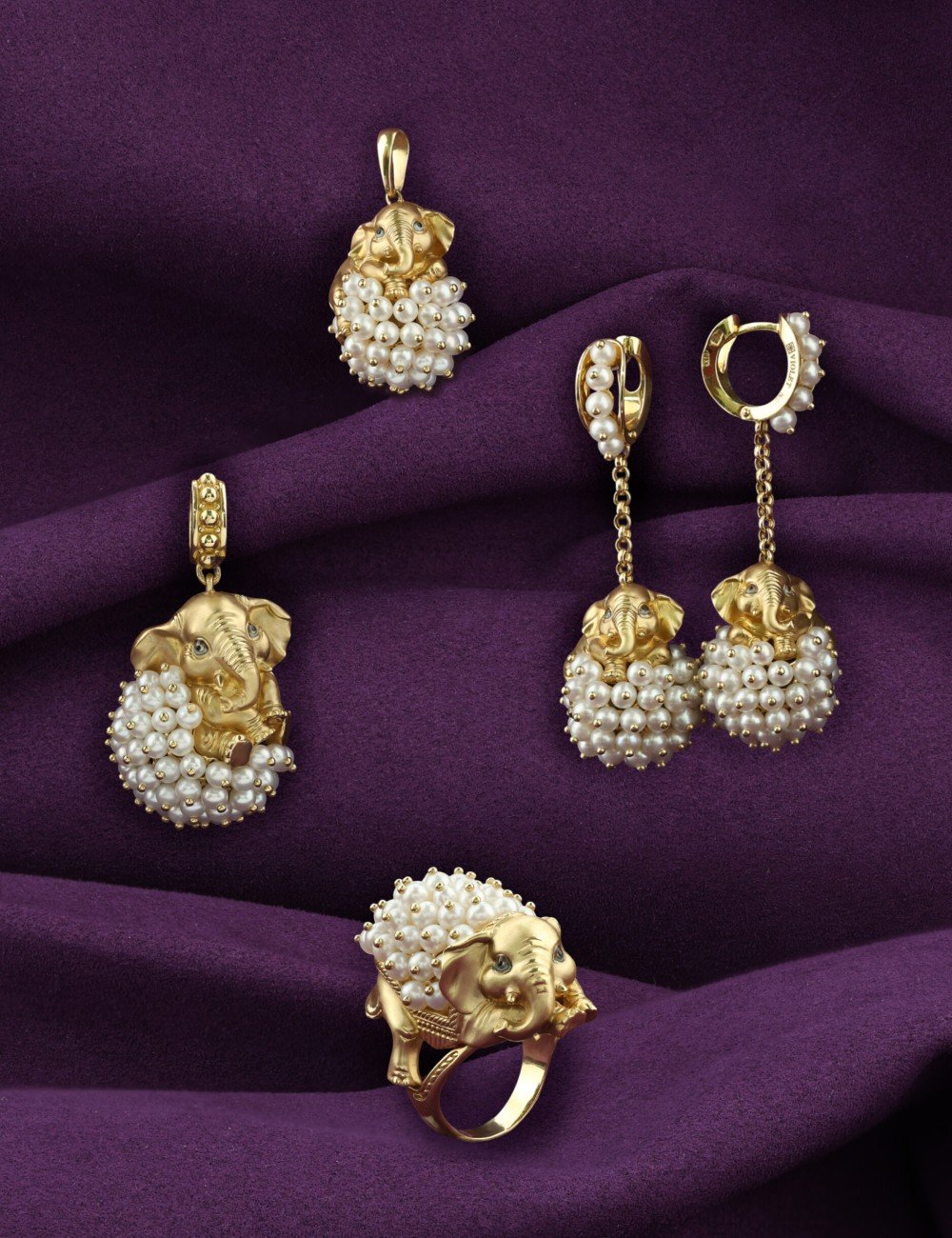 Серьги из лимонного золота c эмалью и жемчугом