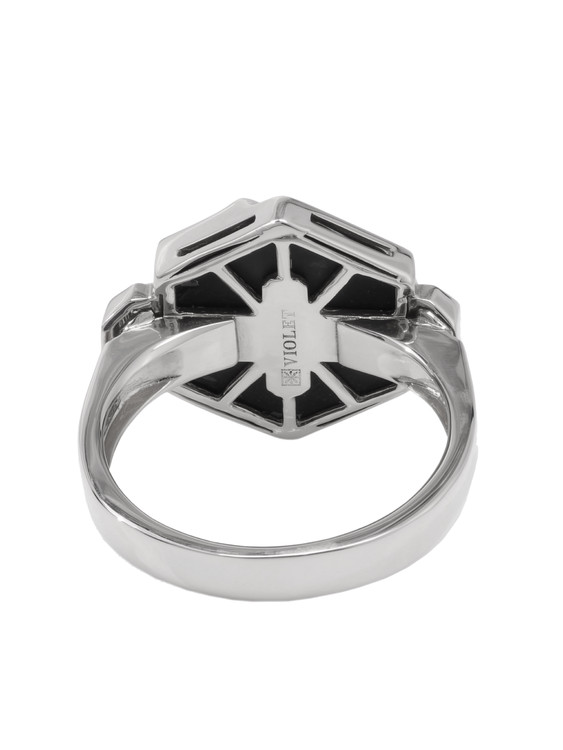 Кольцо из белого золота 585 пробы c бриллиантами и ониксом