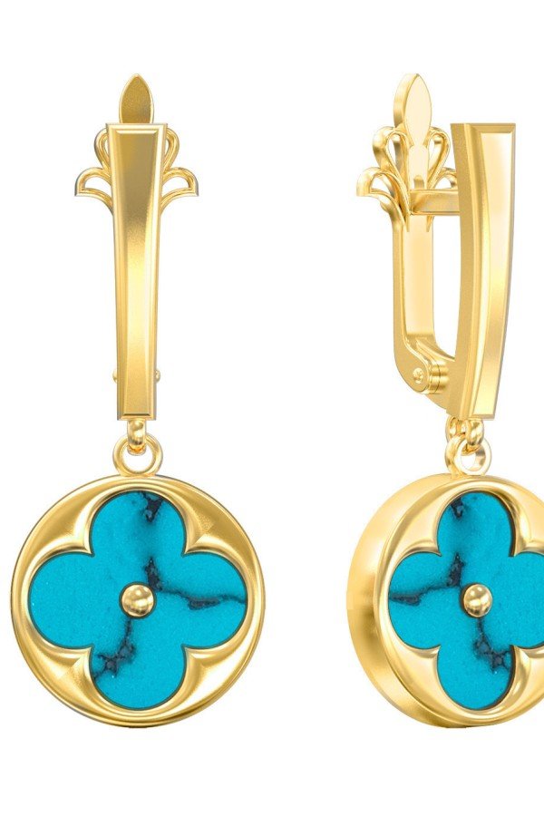 Серьги из лимонного золота c бирюзой
