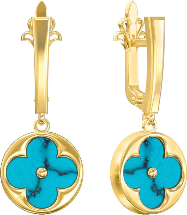 Серьги из лимонного золота 585 пробы c бирюзой