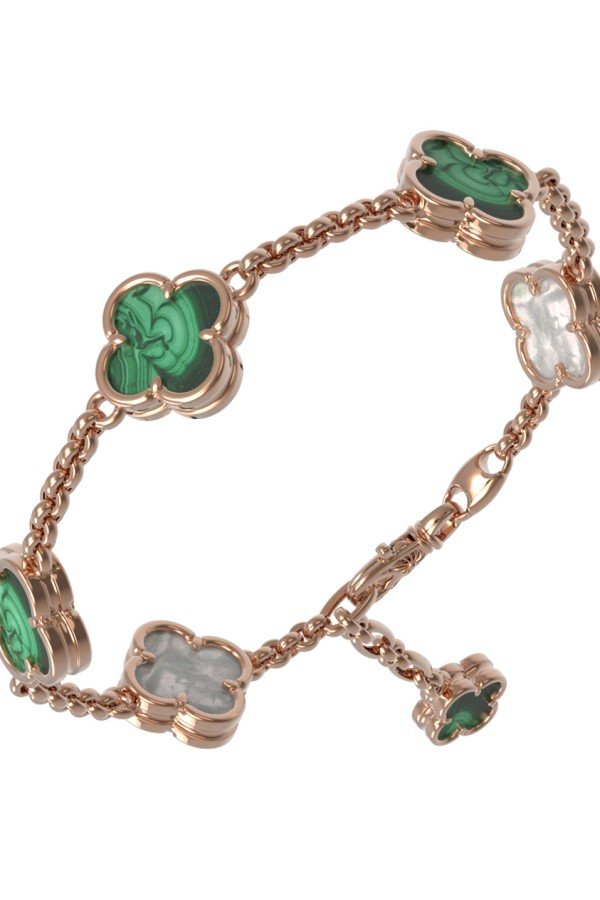 Браслет из золота c малахитом и перламутром