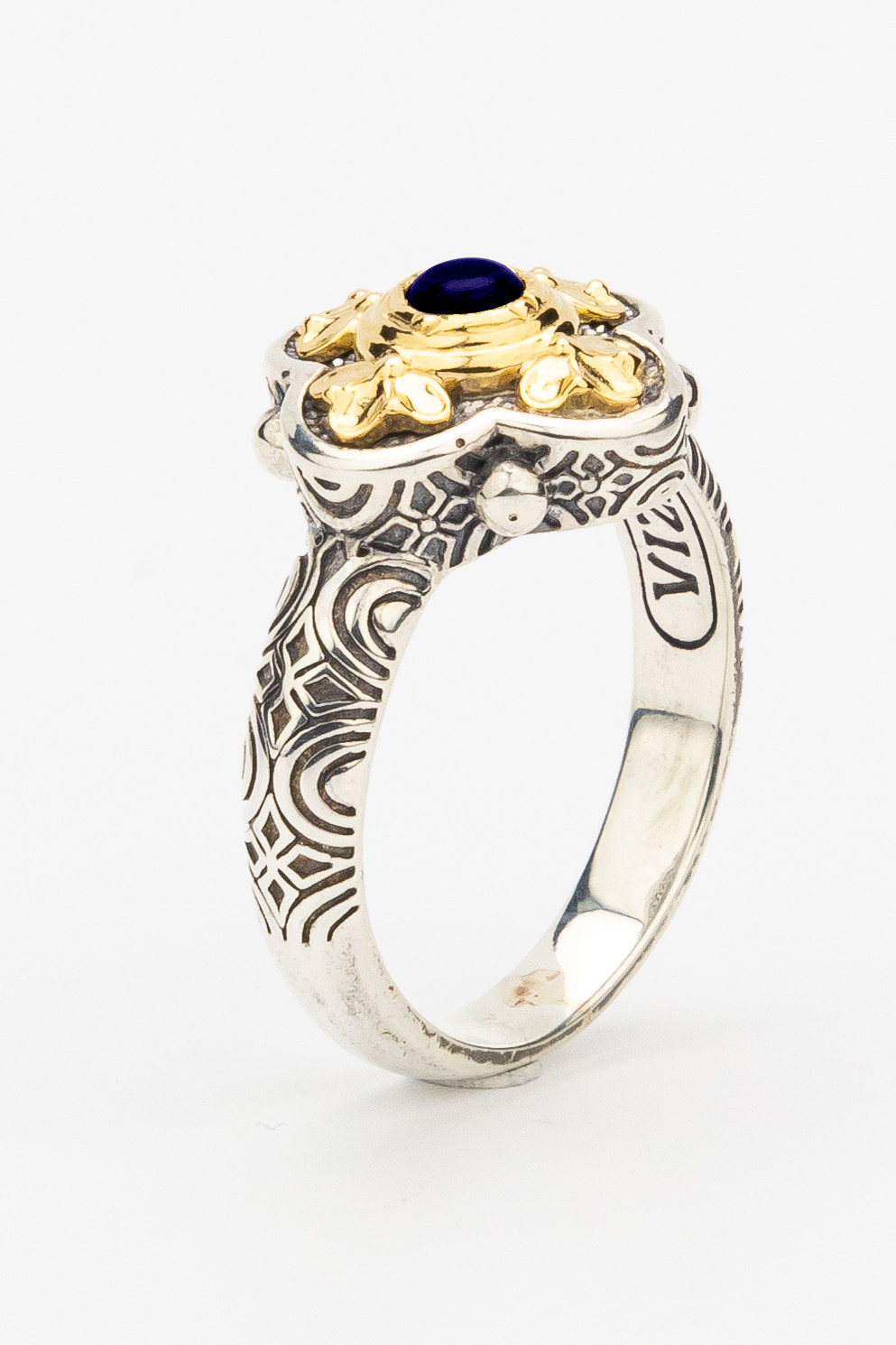 Кольцо из серебра 925 пробы и золота 750 пробы c сапфиром и рубином