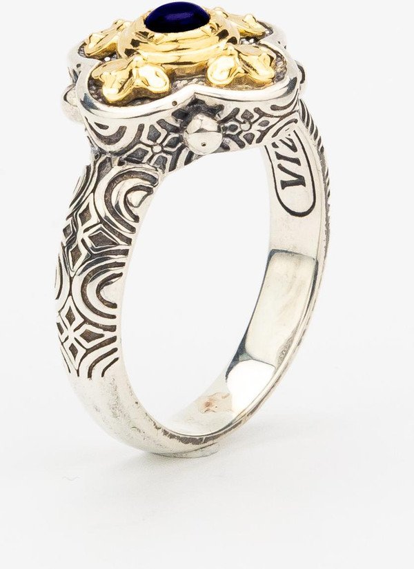 Кольцо из серебра 925 пробы и золота 750 пробы c сапфиром и рубином