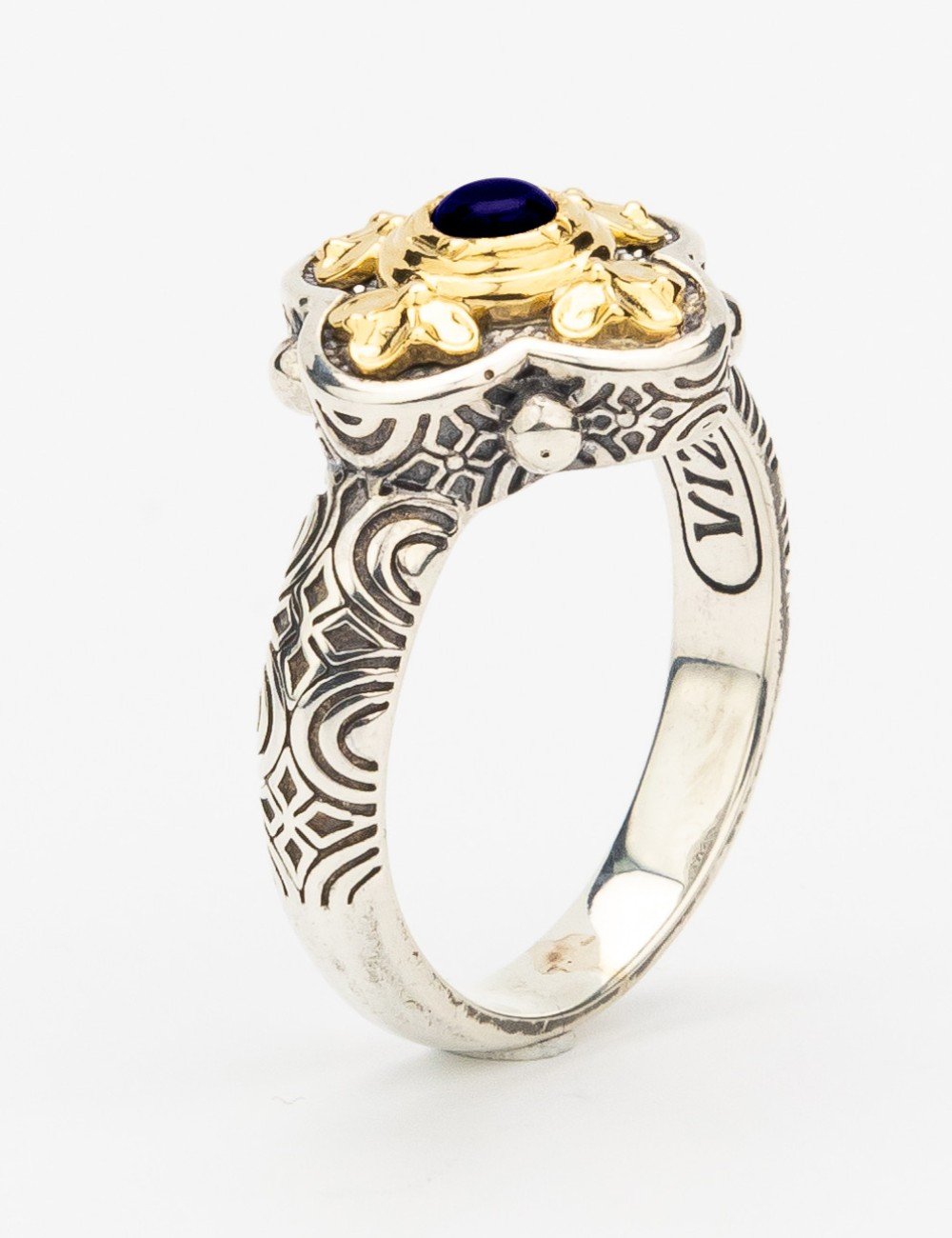 Кольцо из серебра и золота c сапфиром и рубином