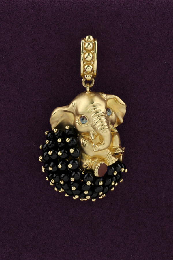 Подвеска из лимонного золота 585 пробы c эмалью и ониксом