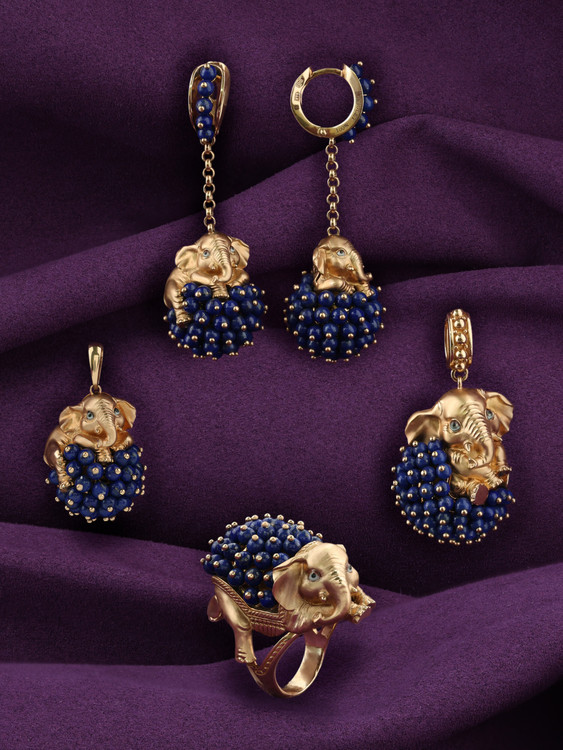 Подвеска из красного золота 585 пробы c эмалью и лазуритом