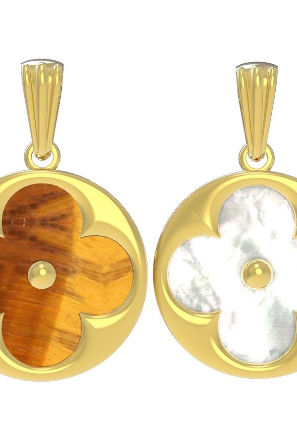 Подвеска из лимонного золота c тигровым глазом и перламутром