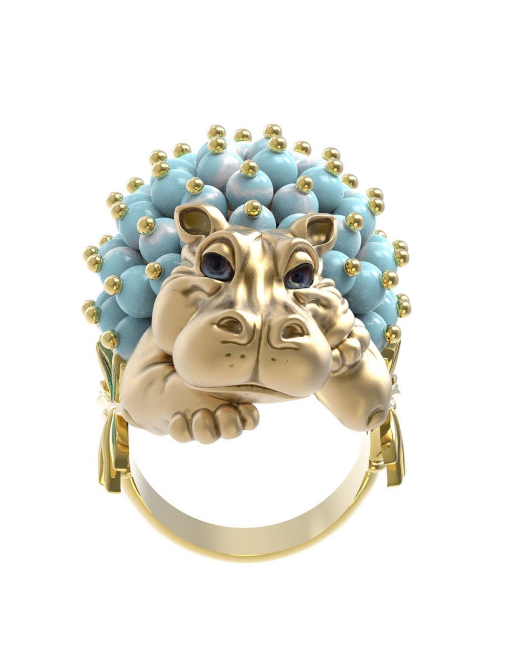 Кольцо из лимонного золота c эмалью и бирюзой