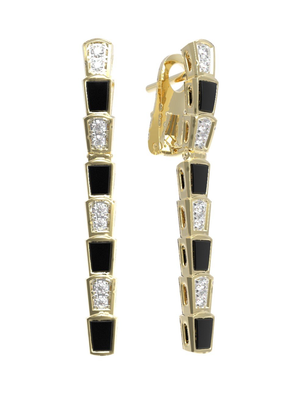 Серьги из лимонного золота c бриллиантами и ониксом