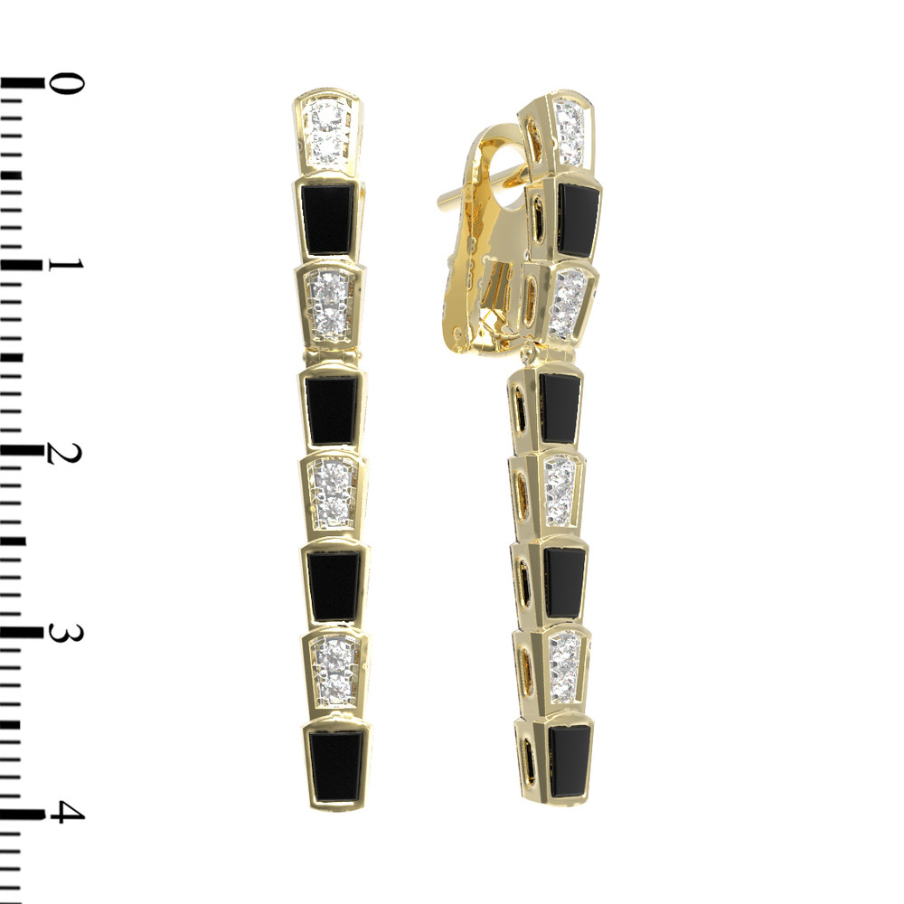 Серьги из лимонного золота 585 пробы c бриллиантами и ониксом