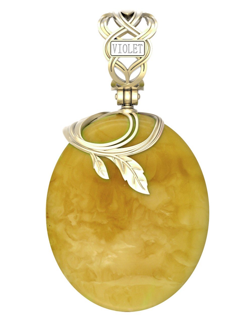 Подвеска из лимонного золота c росписным янтарём