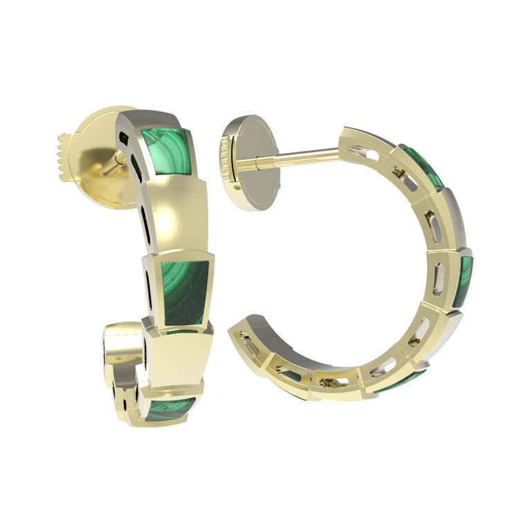 Серьги из лимонного золота 585 пробы c малахитом