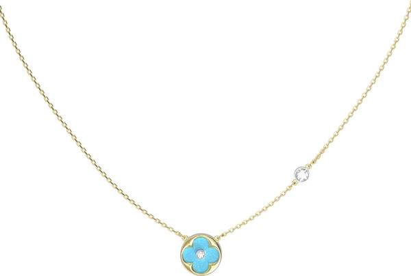 Колье из лимонного золота 585 пробы c бриллиантами и бирюзой