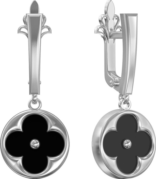 Серьги из белого золота 585 пробы c ониксом