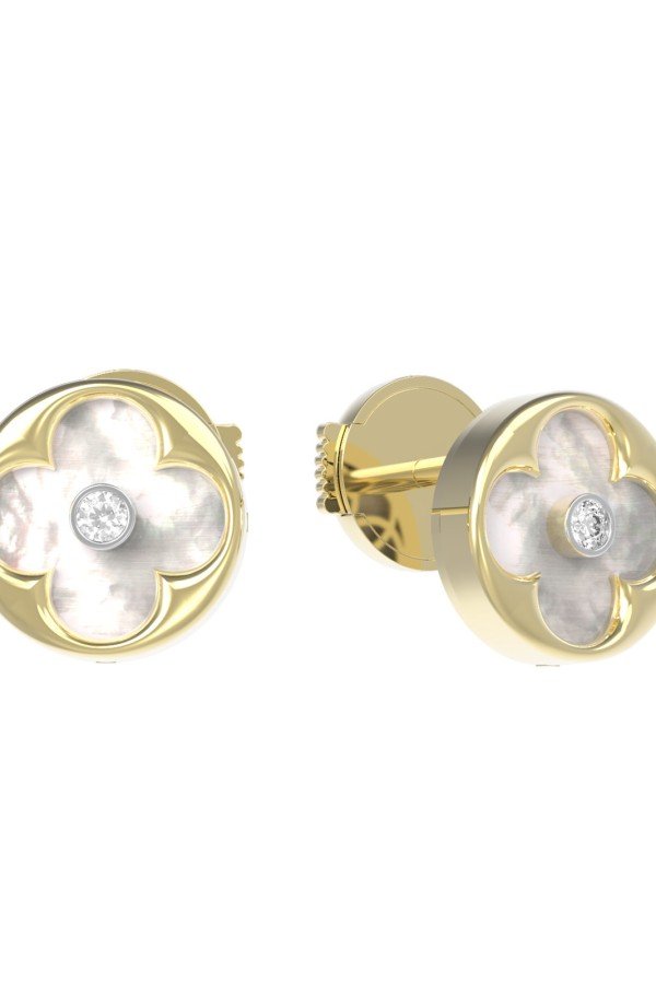 Серьги из лимонного золота c бриллиантами и перламутром