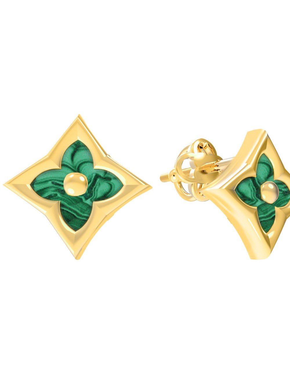 Серьги из лимонного золота c малахитом