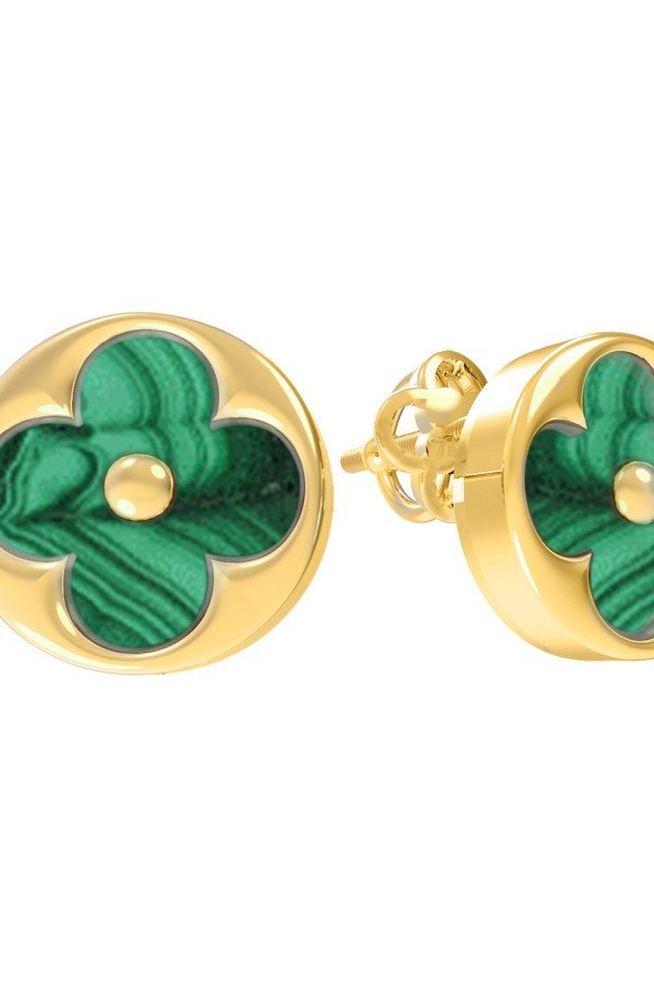 Серьги из лимонного золота c малахитом