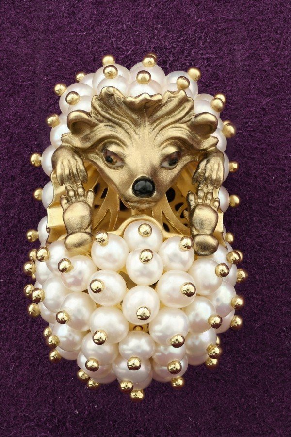 Подвеска из лимонного золота c эмалью и жемчугом