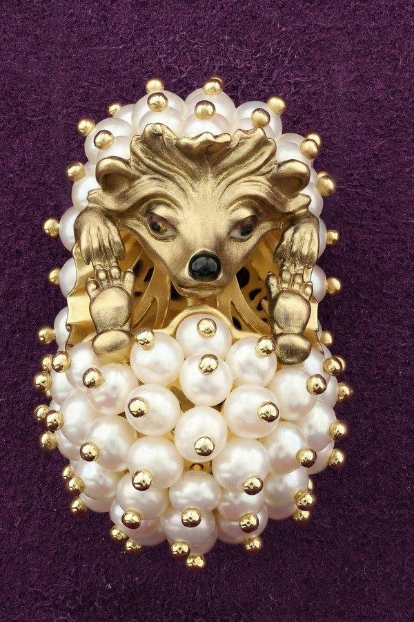 Подвеска из лимонного золота 585 пробы c эмалью и жемчугом