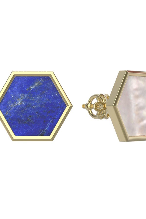 Серьги из лимонного золота c лазуритом и перламутром