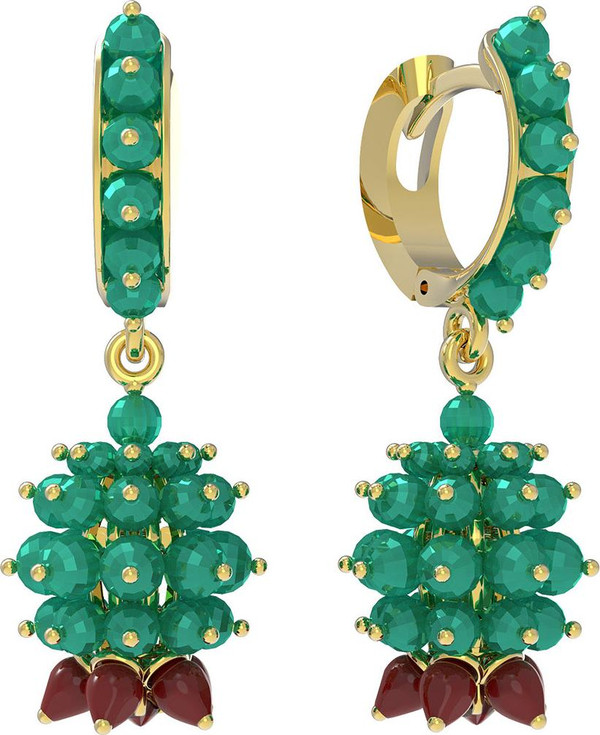 Серьги из лимонного золота 585 пробы c гранатом, хризопразом и кораллом