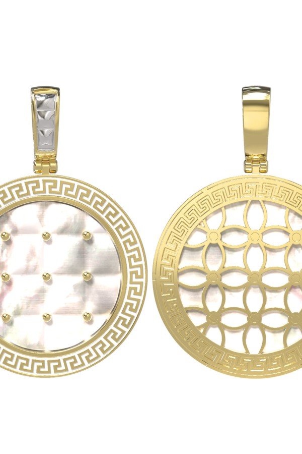 Подвеска из лимонного золота c эмалью и перламутром