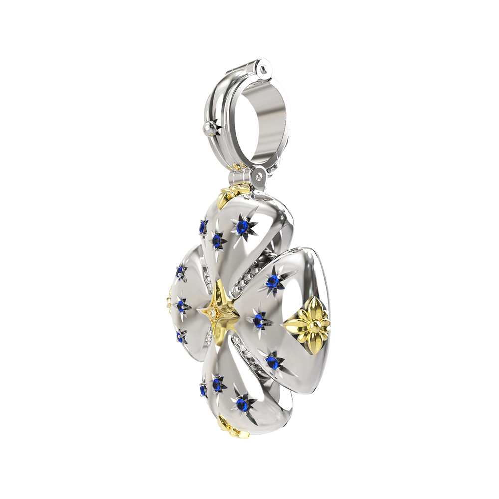 Крест из серебра 925 пробы и золота 750 пробы c фианитом, бриллиантами и рубином