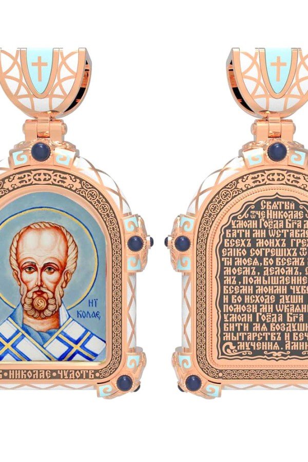 Образок из золота c эмалью, иконописью и темперой