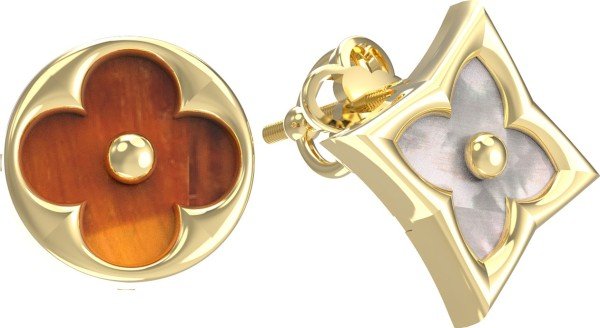 Серьги из лимонного золота c тигровым глазом и перламутром