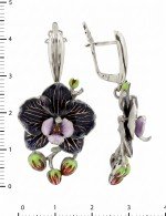 Серьги из белого золота 585 пробы c эмалью