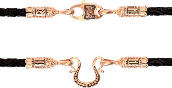 Цепь-шнурок кожа из красного золота 585 пробы c кожаным шнурком