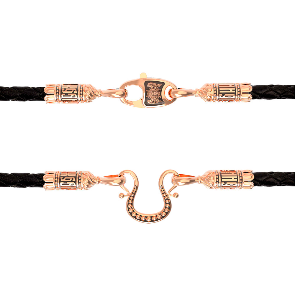 Цепь-шнурок кожа из красного золота 585 пробы c кожаным шнурком