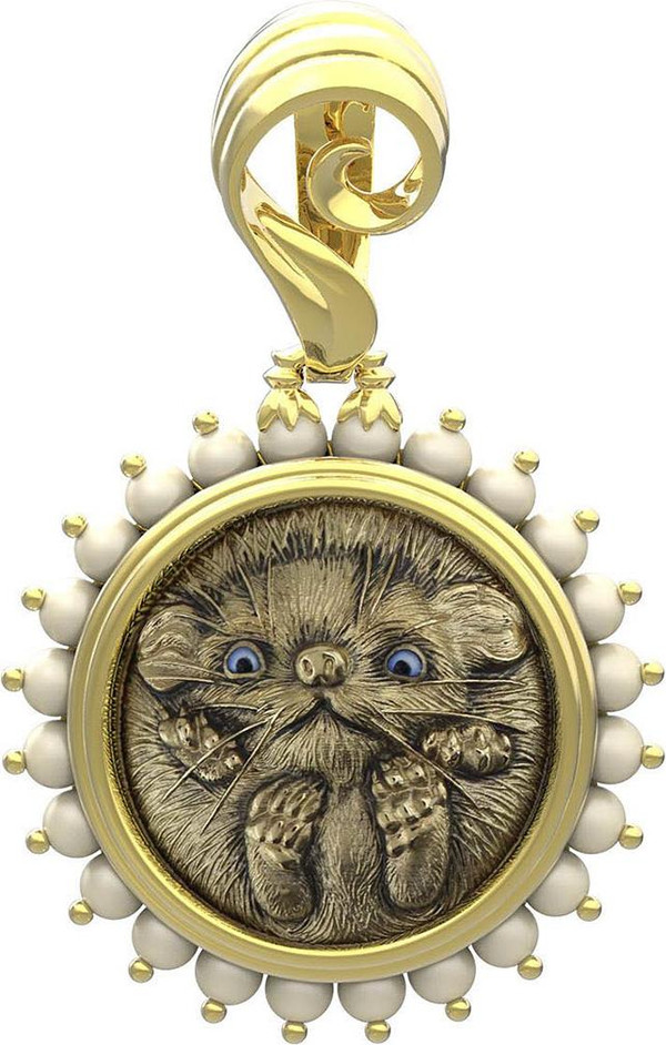 Подвеска из лимонного золота 585 пробы c эмалью и жемчугом