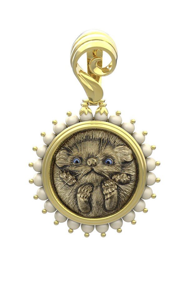 Подвеска из лимонного золота c эмалью и жемчугом