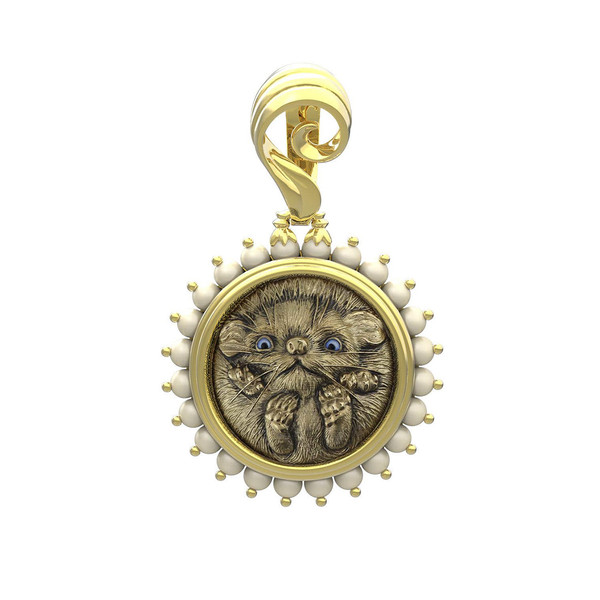 Подвеска из лимонного золота 585 пробы c эмалью и жемчугом